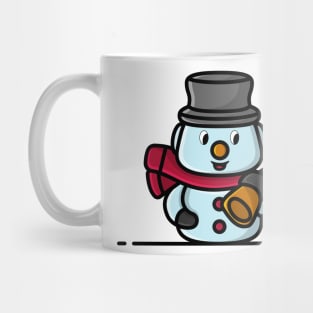 Snowman with hat and scarf cartoon character vector icon illustration. Mug